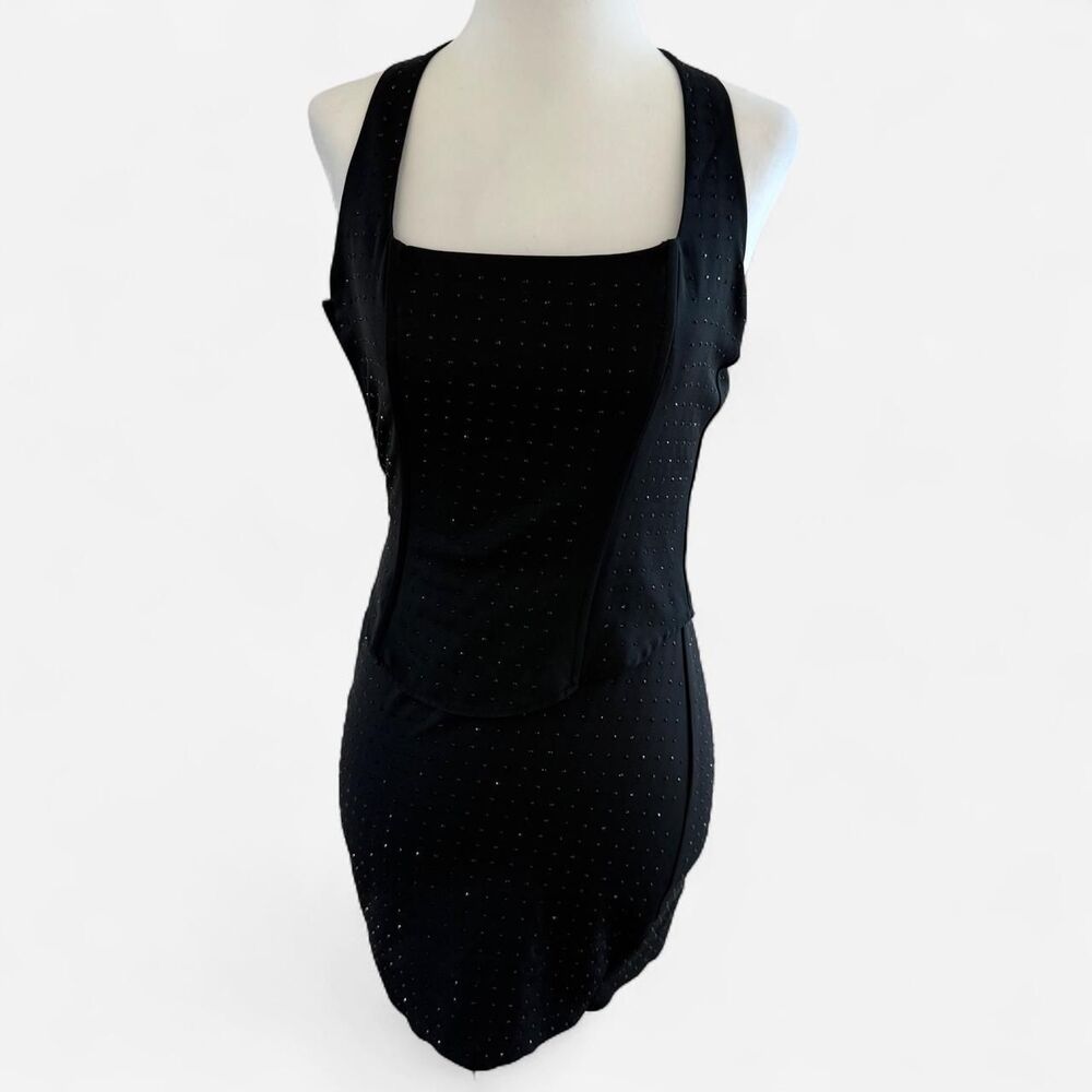 2000s Y2K Little black mini dress with studding and corset